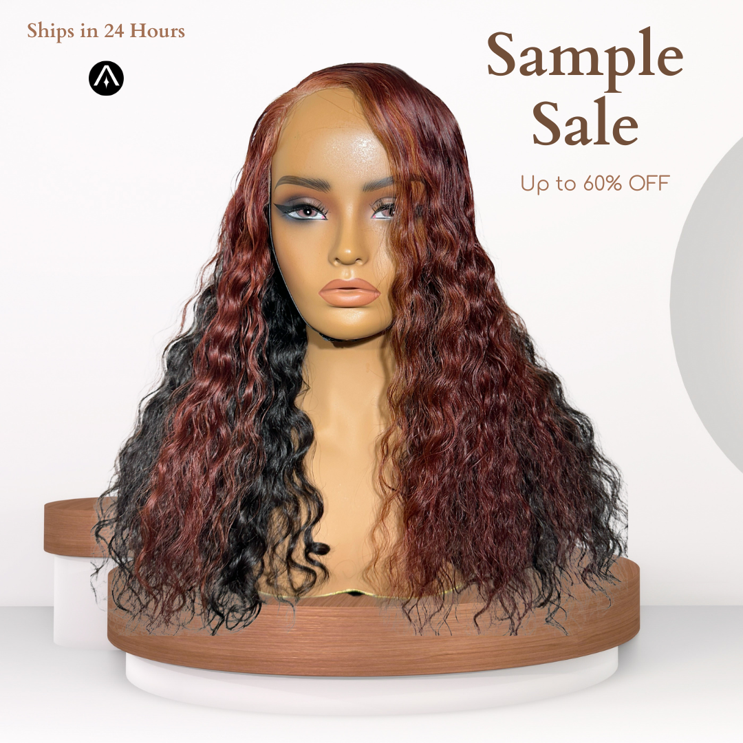 20" Very Wavy Custom Jet Black Red Highlight Lace Frontal Wig
